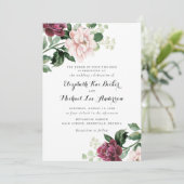 Floral Blush Merlot Greenery Elegant Wedding Kaart (Staand voorkant)