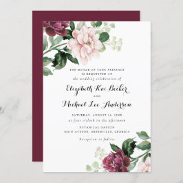 Floral Blush Merlot Greenery Elegant Wedding Kaart