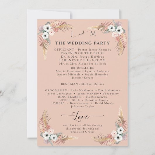 Floral Blush n White Pampas Grass Twinkle Lights Kaart (Achterkant)