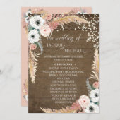 Floral Blush n White Pampas Grass Twinkle Lights Kaart (Voorkant / Achterkant)