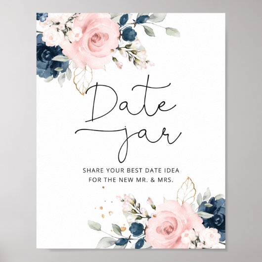 Floral blush navy date-ideeën. Datum jar Poster (Voorkant)