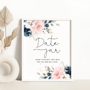Floral blush navy date-ideeën. Datum jar Poster
