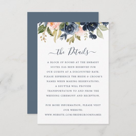 Floral Blush & Navy Elegant Details Inzetstuk Kaar Kaart (Voorkant / Achterkant)