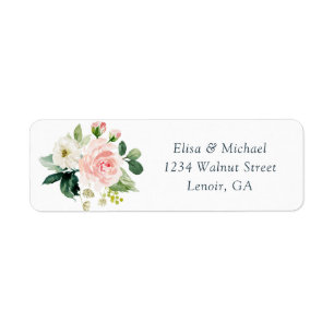 Floral Blush Navy Elegant Wedding Address Etiket
