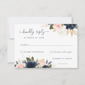 Floral Blush & Navy Elegante RSVP-kaart Kaart (Voorkant)
