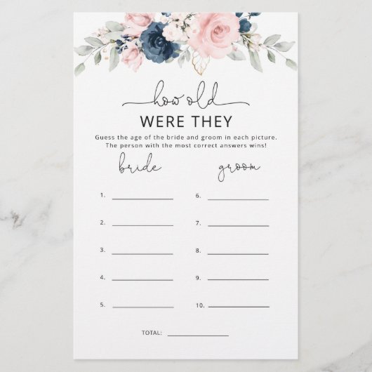 Floral blush navy Hoe oud waren ze het bruidsspel? (Voorkant)