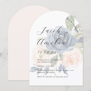 Floral Blush Navy Modern Arch Engagement Party Kaart