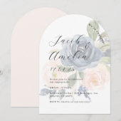 Floral Blush Navy Modern Arch Engagement Party Kaart (Voorkant / Achterkant)