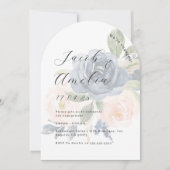 Floral Blush Navy Modern Arch Engagement Party Kaart (Voorkant)