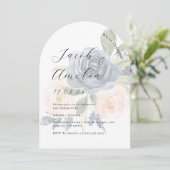 Floral Blush Navy Modern Arch Engagement Party Kaart (Staand voorkant)