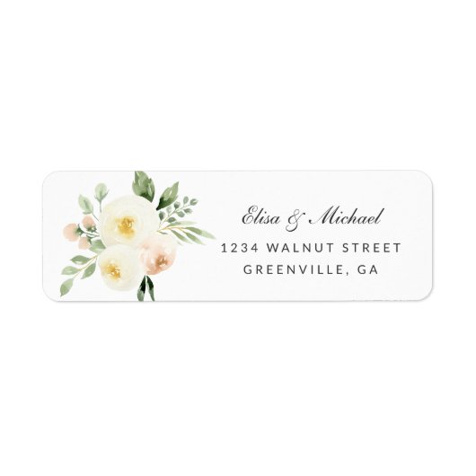 Floral Blush Peach Elegant Wedding Adres Etiket (Voorkant)
