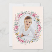 Floral Blush Peach Schattige Bunny Girl Eerste Ver Kaart (Achterkant)