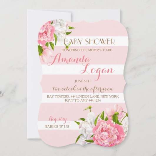 Floral Blush Peonie Baby Shower Invitaties Kaart (Voorkant)