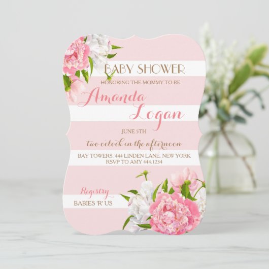 Floral Blush Peonie Baby Shower Invitaties Kaart (Staand voorkant)