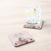 Floral Blush Peonies Trendy Script Mr. en Mrs. Bier Onderzetter (Rechterzijde)