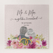 Floral Blush Peonies Trendy Script Mr. en Mrs. Legpuzzel (Verticaal)