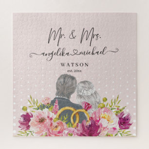 Floral Blush Peonies Trendy Script Mr. en Mrs. Legpuzzel