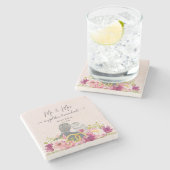 Floral Blush Peonies Trendy Script Mr. en Mrs. Stenen Onderzetter (Zijkant)