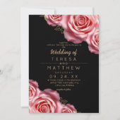 Floral Blush Pink and Black Modern Wedding Kaart (Voorkant)