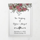 Floral Blush Pink and Dusty Sage Wedding Programme Drieluik Programma (Cover)