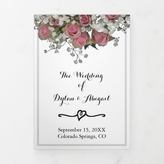 Floral Blush Pink and Dusty Sage Wedding Programme Drieluik Programma (Cover)