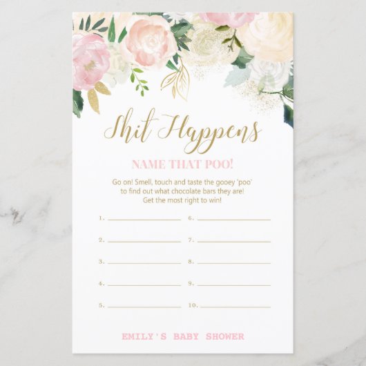 Floral Blush Pink and Gold Baby shower Game PRINT (Voorkant)