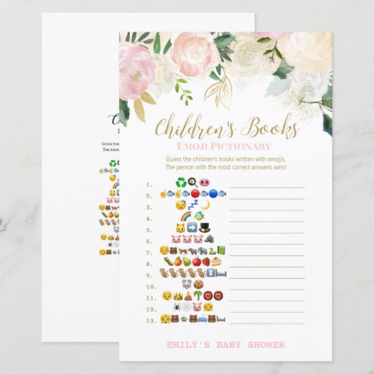 Floral Blush Pink and Gold Baby shower Game PRINT (Voorkant / Achterkant)