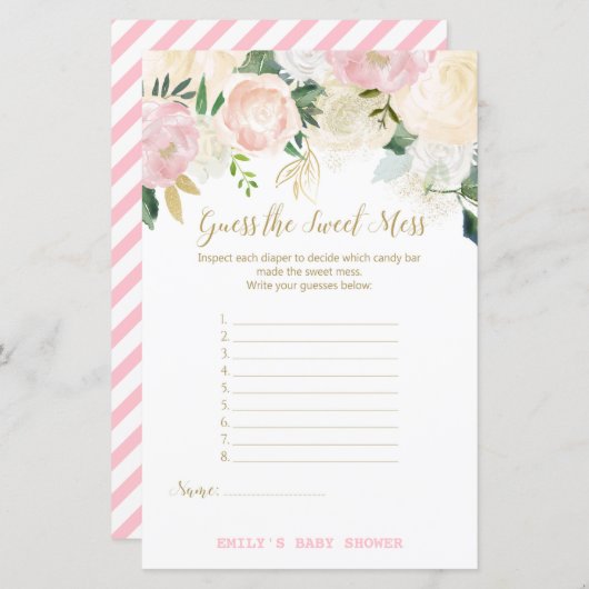 Floral Blush Pink and Gold Baby shower Game PRINT (Voorkant / Achterkant)