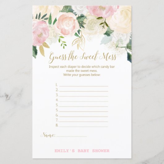 Floral Blush Pink and Gold Baby shower Game PRINT (Voorkant)