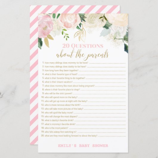 Floral Blush Pink and Gold Baby shower Game PRINT (Voorkant / Achterkant)