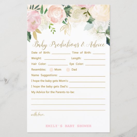Floral Blush Pink and Gold Baby shower Game PRINT (Voorkant)