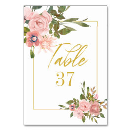 Floral Blush Pink and Gold Wedding Table Number Kaart