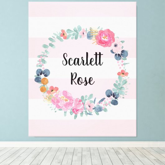 Floral Blush Pink Baby Girl Aangepaste Neursery Canvas Afdruk (Insitu (Houten vloer))