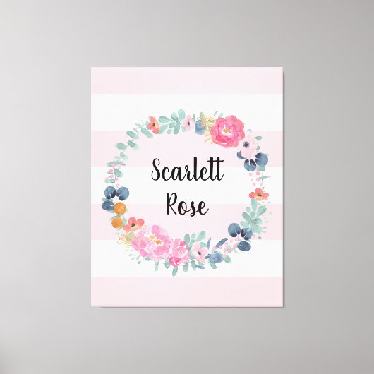 Floral Blush Pink Baby Girl Aangepaste Neursery Canvas Afdruk (Voorkant)
