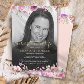 Floral Blush Pink Black en White Photo Funeral Kaart