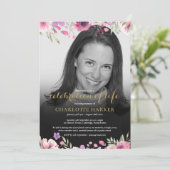 Floral Blush Pink Black en White Photo Funeral Kaart (Staand voorkant)