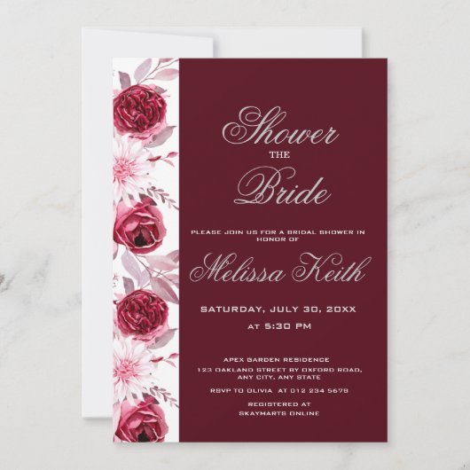 Floral Blush Pink Burgundy Script Vrijgezellenfees Kaart (Voorkant)
