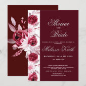 Floral Blush Pink Burgundy Script Vrijgezellenfees Kaart (Voorkant / Achterkant)