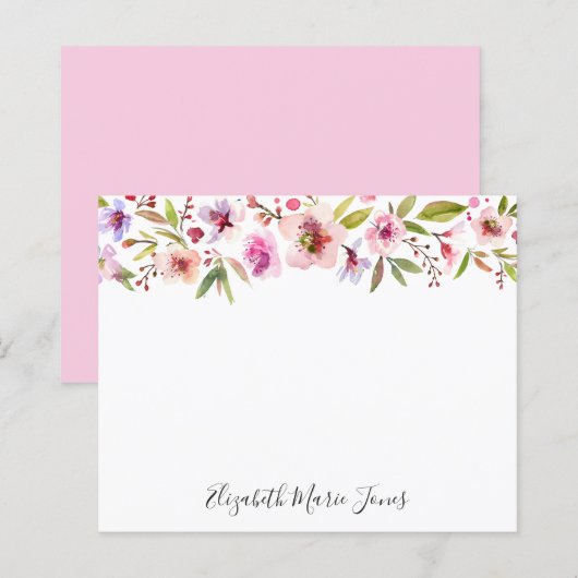 Floral Blush Pink Cherry Blossom Budget Notecard (Voorkant / Achterkant)