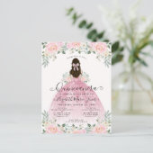 Floral Blush Pink Dress 15th Birthday Quinceanera Briefkaart (Staand voorkant)