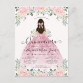 Floral Blush Pink Dress 15th Birthday Quinceanera Briefkaart (Voorkant)