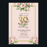 Floral Blush Pink en Gold 30th Birthday Kaart<br><div class="desc">Blush Pink and Gold 30th Birthday nodigde uit om de mijlpaal te vieren.  waterverf bloemen en gouden glittertypografie zijn een stijlvolle en unieke aanraking. Personaliseer je partijgegevens.</div>