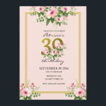 Floral Blush Pink en Gold 30th Birthday Kaart<br><div class="desc">Blush Pink and Gold 30th Birthday nodigde uit om de mijlpaal te vieren.  waterverf bloemen en gouden glittertypografie zijn een stijlvolle en unieke aanraking. Personaliseer je partijgegevens.</div>