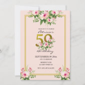  Floral Blush Pink en Gold 50th Birthday Kaart (Voorkant)