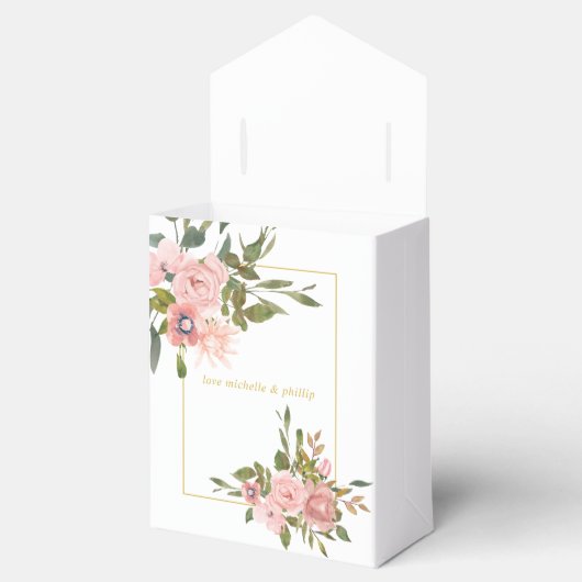 Floral Blush Pink en Gold Weddenschap bedankt Bedankdoosjes (Geopend)