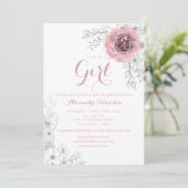 Floral Blush Pink Girl Baby shower Kaart (Staand voorkant)