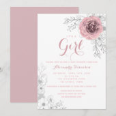 Floral Blush Pink Girl Baby shower Kaart (Voorkant / Achterkant)