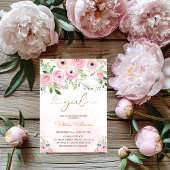 Floral Blush Pink Girl Baby shower Kaart