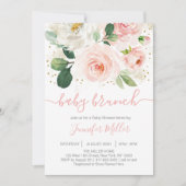 Floral Blush Pink & Gold Baby shower Brunch Kaart (Voorkant)