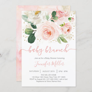Floral Blush Pink & Gold Baby shower Brunch Kaart